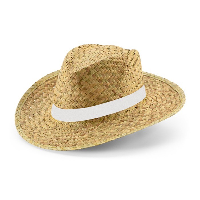 Sombrero de paja natural con cinta personalizada sublimada color blanco Sombrero de paja natural con cinta personalizada sublimada color blanco