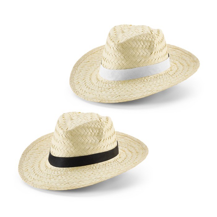 Sombrero de paja natural con cinta fabricada en poliéster varios colores Sombrero de paja natural con cinta fabricada en poliéster varios colores