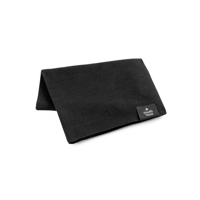 Fular de poliéster reciclado de RPET con parche personalizable color negro Fular de poliéster reciclado de RPET con parche personalizable color negro