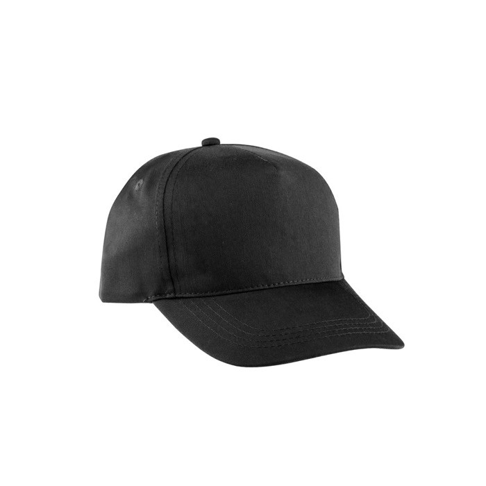 Gorra de poliéster reciclado con 5 paneles y cierre adhesivo 210 g/m2 color negro