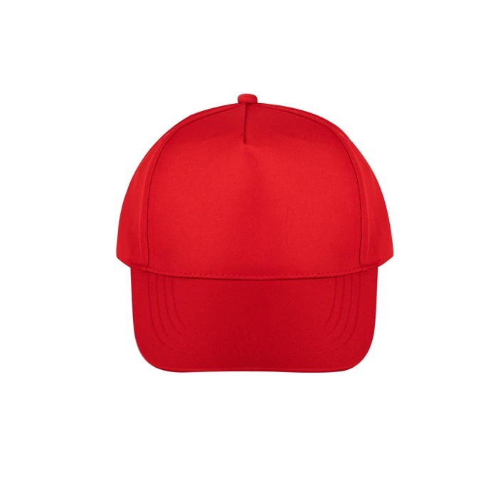 Gorra de poliéster reciclado con 5 paneles y cierre adhesivo 210 g/m2 color rojo primera vista