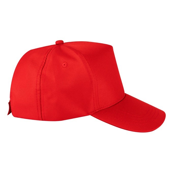 Gorra de poliéster reciclado con 5 paneles y cierre adhesivo 210 g/m2 color rojo segunda vista