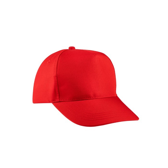 Gorra de poliéster reciclado con 5 paneles y cierre adhesivo 210 g/m2 color rojo