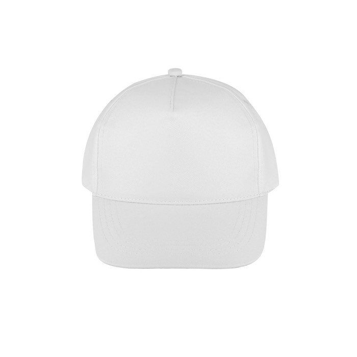 Gorra de poliéster reciclado con 5 paneles y cierre adhesivo 210 g/m2 color blanco primera vista