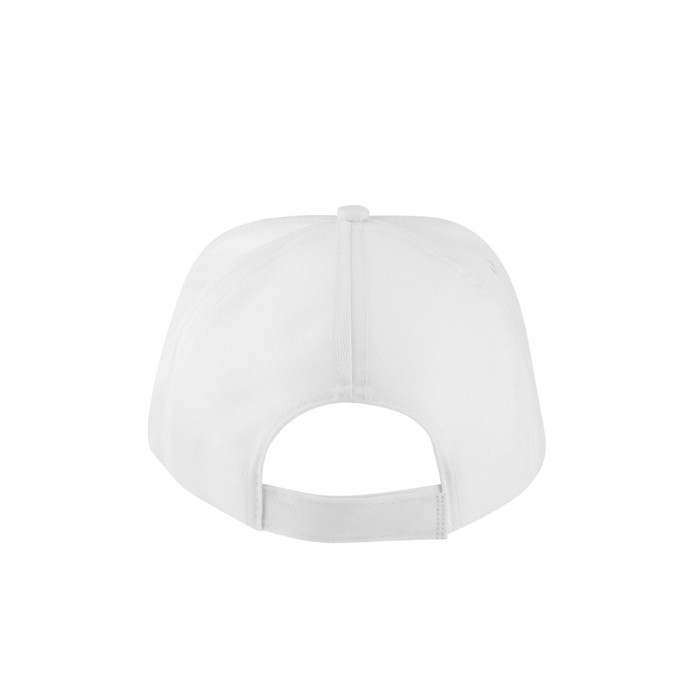 Gorra de poliéster reciclado con 5 paneles y cierre adhesivo 210 g/m2 color blanco tercera vista