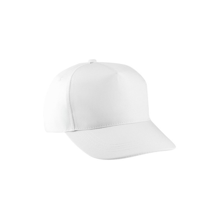 Gorra de poliéster reciclado con 5 paneles y cierre adhesivo 210 g/m2 color blanco