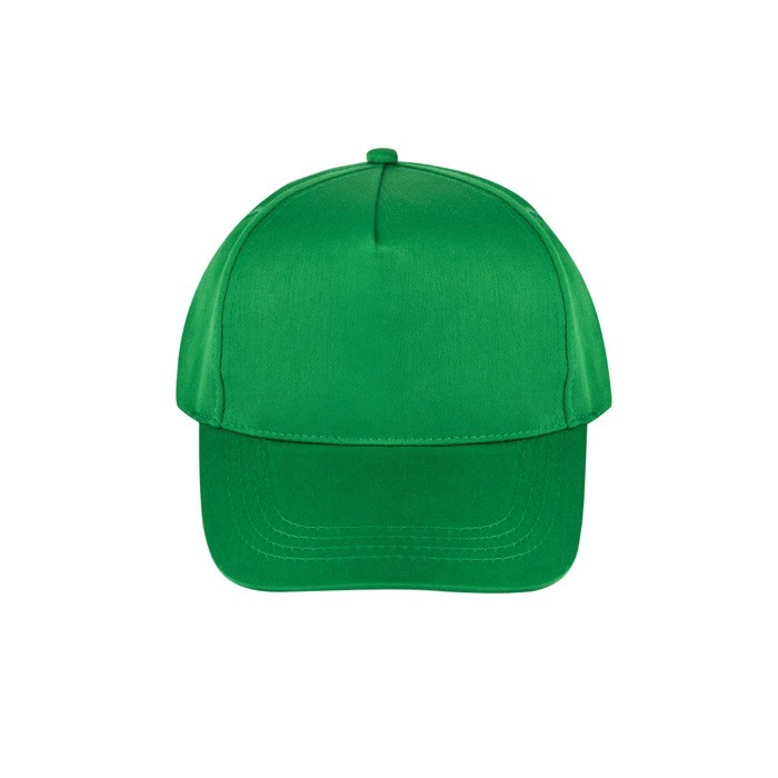 Gorra de poliéster reciclado con 5 paneles y cierre adhesivo 210 g/m2 color verde primera vista