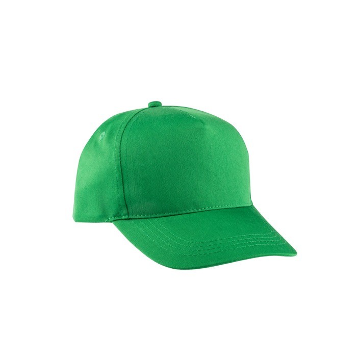 Gorra de poliéster reciclado con 5 paneles y cierre adhesivo 210 g/m2 color verde
