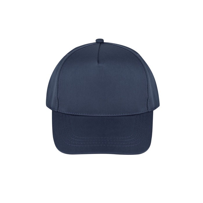 Gorra de poliéster reciclado con 5 paneles y cierre adhesivo 210 g/m2 color azul marino primera vista