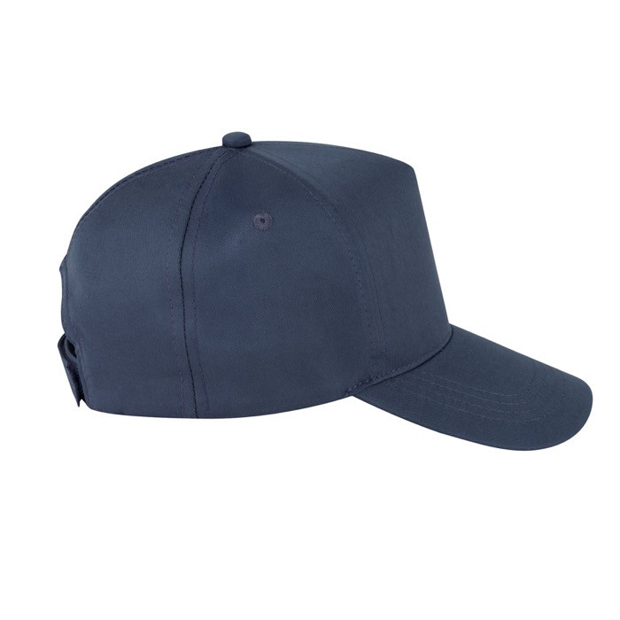 Gorra de poliéster reciclado con 5 paneles y cierre adhesivo 210 g/m2 color azul marino segunda vista