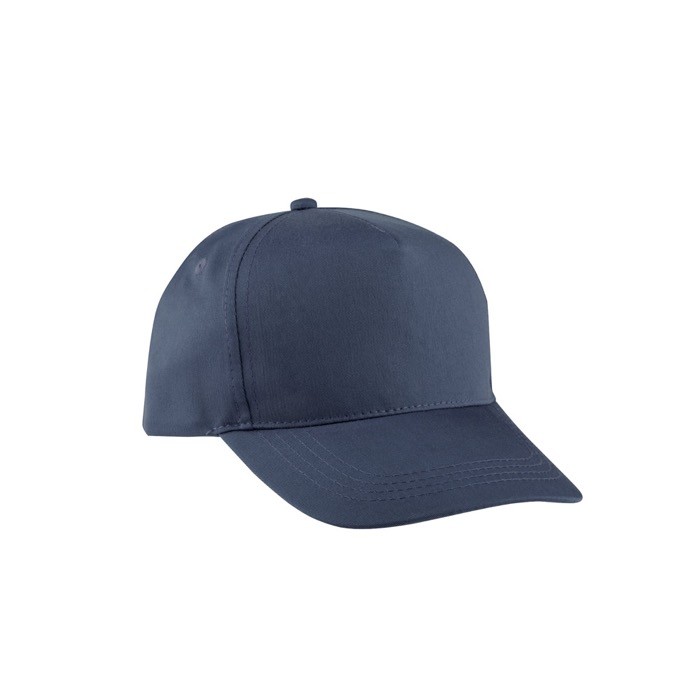 Gorra de poliéster reciclado con 5 paneles y cierre adhesivo 210 g/m2 color azul marino