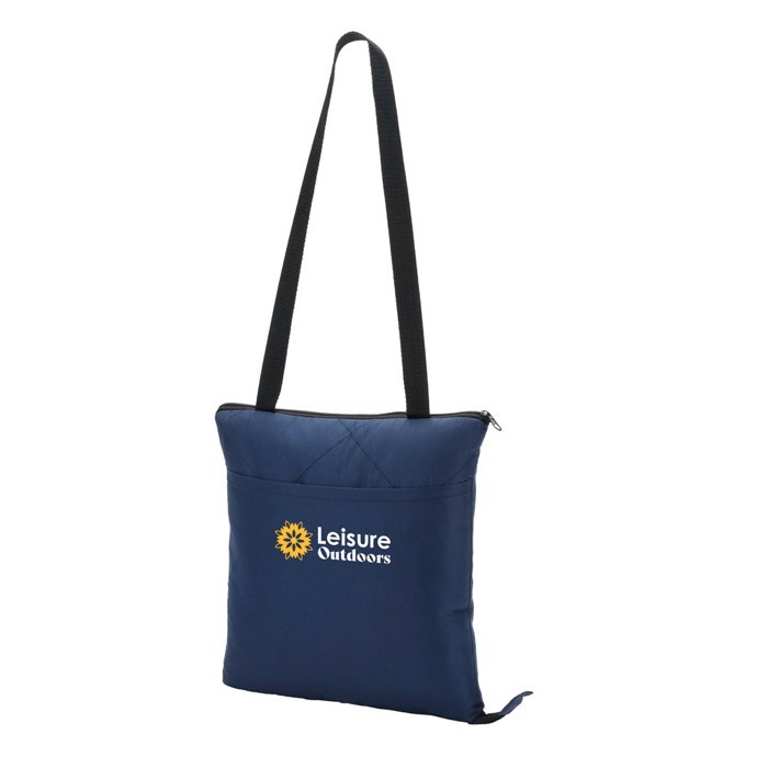 Manta de pícnic plegable de poliéster que se convierte en bolsa color azul imagen con logo Manta de pícnic plegable de poliéster que se convierte en bolsa color azul imagen con logo