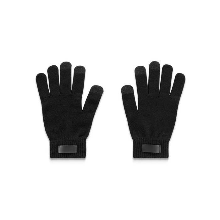 Guantes de poliéster reciclado rPET con puntas táctiles de móvil color negro primera vista Guantes de poliéster reciclado rPET con puntas táctiles de móvil color negro primera vista