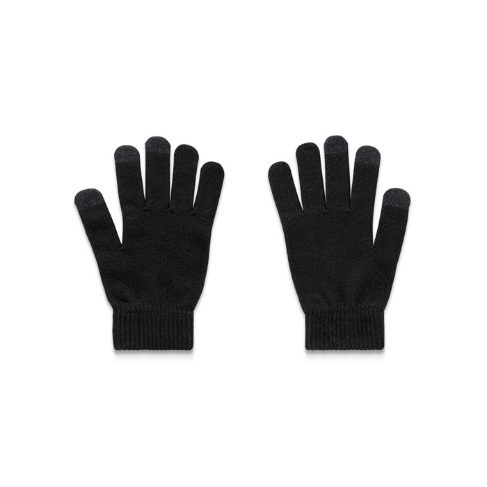 Guantes de poliéster reciclado rPET con puntas táctiles de móvil color negro segunda vista Guantes de poliéster reciclado rPET con puntas táctiles de móvil color negro segunda vista