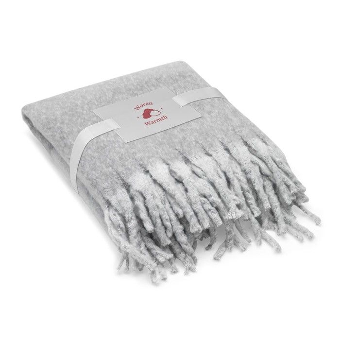 Manta en poliéster reciclado con tacto suave tipo mohair 300 g/m² color gris imagen con logo Manta en poliéster reciclado con tacto suave tipo mohair 300 g/m² color gris imagen con logo