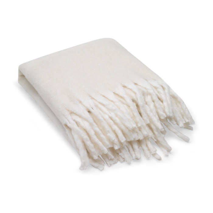 Manta en poliéster reciclado con tacto suave tipo mohair 300 g/m² color beige Manta en poliéster reciclado con tacto suave tipo mohair 300 g/m² color beige