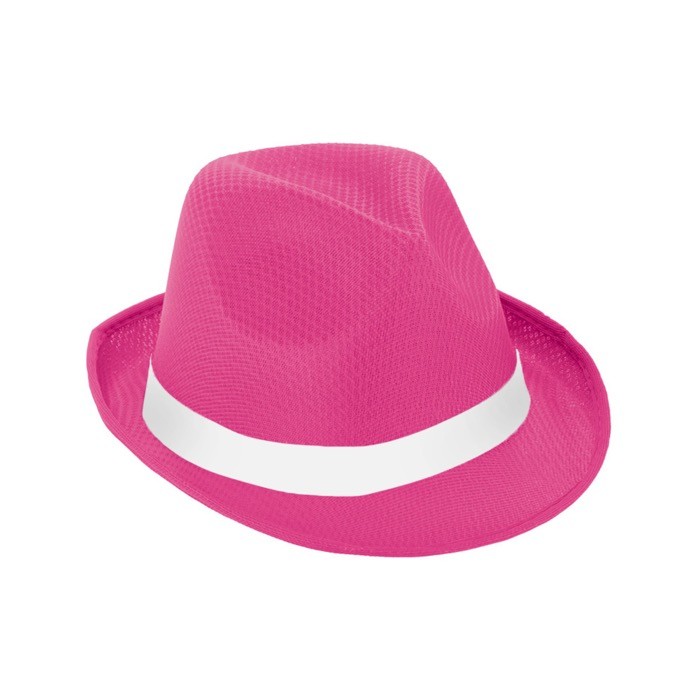 Sombrero de plástico en varios colores con cinta color fucsia