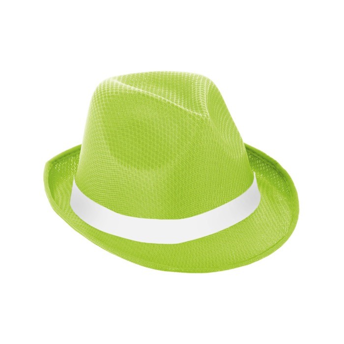 Sombrero de plástico en varios colores con cinta color verde claro