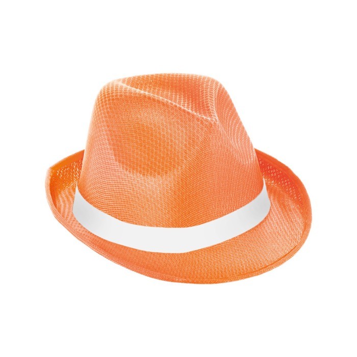 Sombrero de plástico en varios colores con cinta color naranja