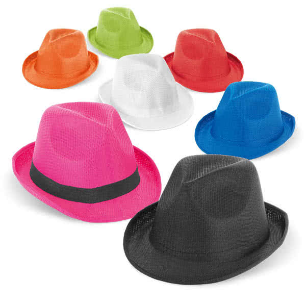 Sombrero de plástico en varios colores con cinta varios colores