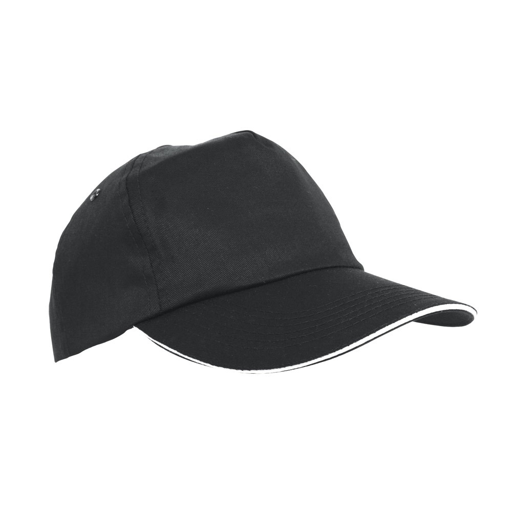 Gorra estilo sándwich de poliéster con cierre de lazo y orificios color negro