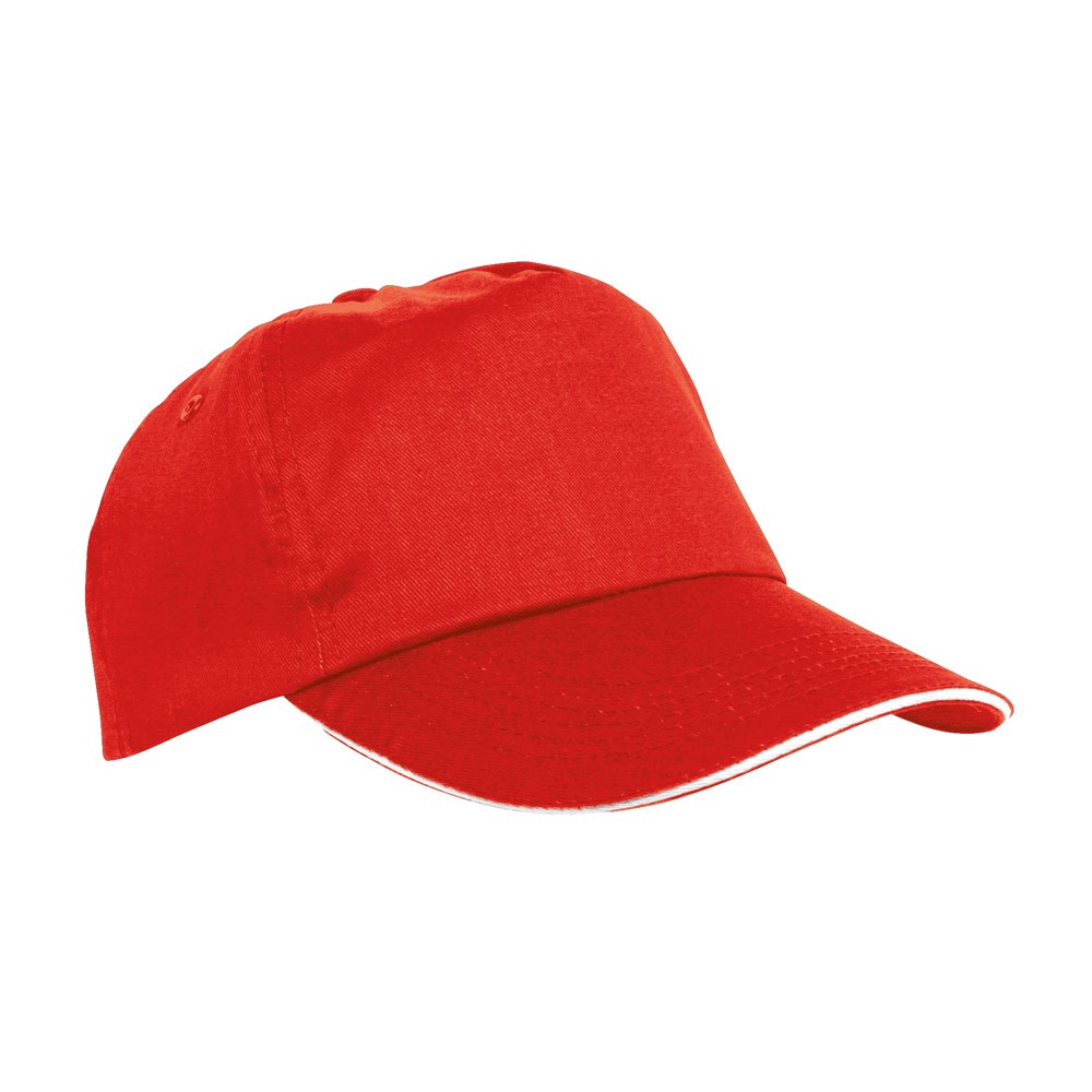 Gorra estilo sándwich de poliéster con cierre de lazo y orificios color rojo