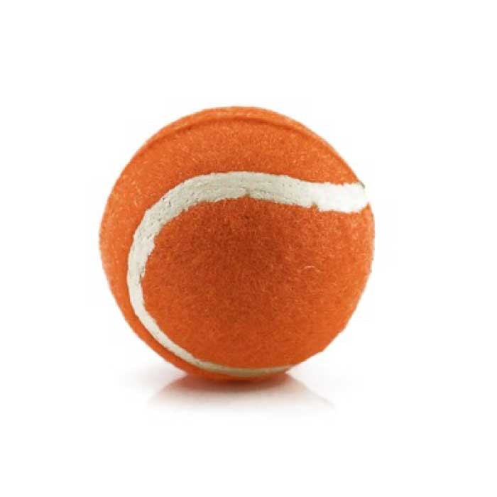 Clásica pelota para mascotas de goma forrada de material suave color naranja sexta vista