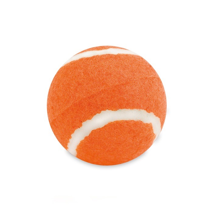 Clásica pelota para mascotas de goma forrada de material suave color naranja primera vista