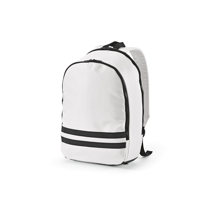 Mochila de RPET con bolsillo para portátil y bandas reflectantes 18L color blanco Mochila de RPET con bolsillo para portátil y bandas reflectantes 18L color blanco