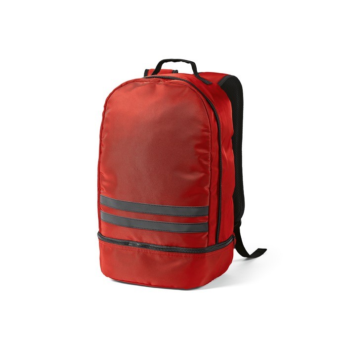 Mochila de RPET con tiras reflectantes y bolsillo para zapatos 25L color rojo Mochila de RPET con tiras reflectantes y bolsillo para zapatos 25L color rojo