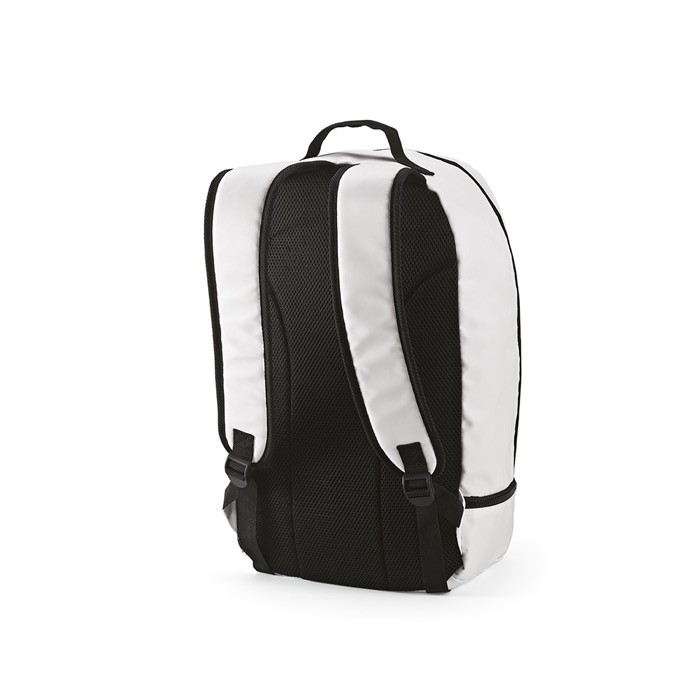Mochila de RPET con tiras reflectantes y bolsillo para zapatos 25L color blanco segunda vista Mochila de RPET con tiras reflectantes y bolsillo para zapatos 25L color blanco segunda vista