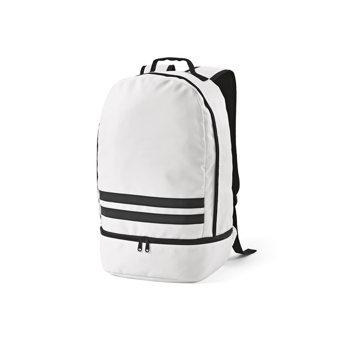 Mochila de RPET con tiras reflectantes y bolsillo para zapatos 25L color blanco Mochila de RPET con tiras reflectantes y bolsillo para zapatos 25L color blanco