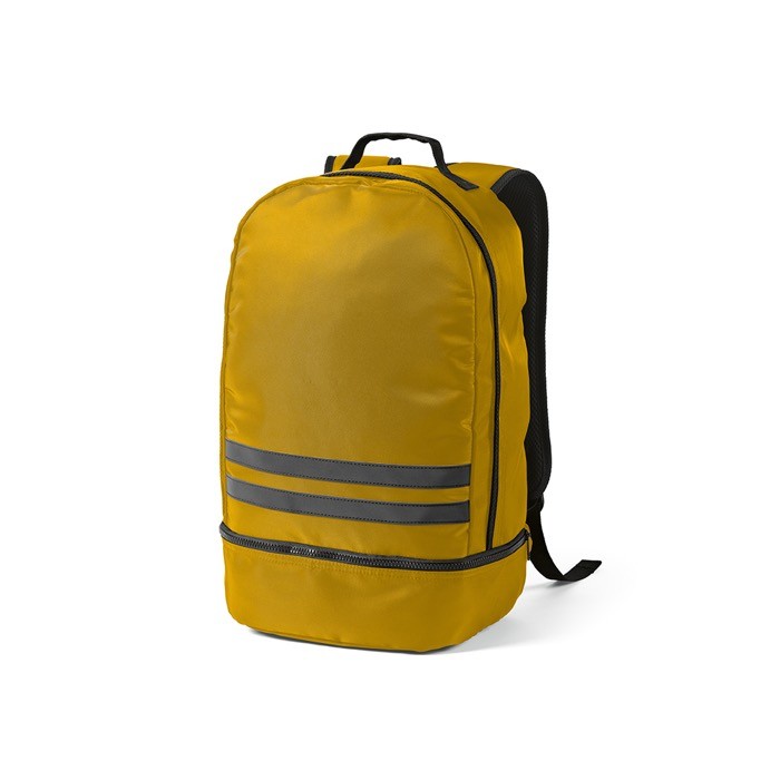 Mochila de RPET con tiras reflectantes y bolsillo para zapatos 25L color amarillo oscuro Mochila de RPET con tiras reflectantes y bolsillo para zapatos 25L color amarillo oscuro
