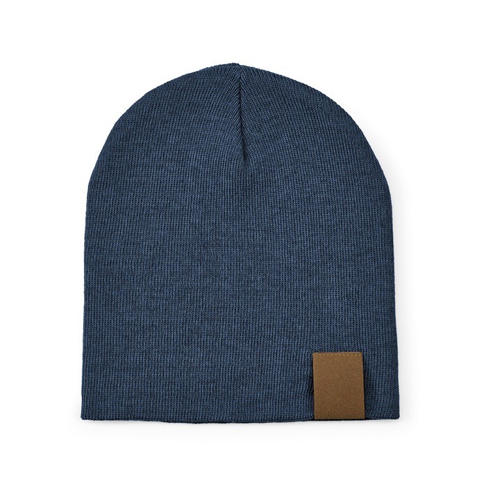 Gorro sostenible de RPET ideal para los días fríos de invierno color azul vista frontal