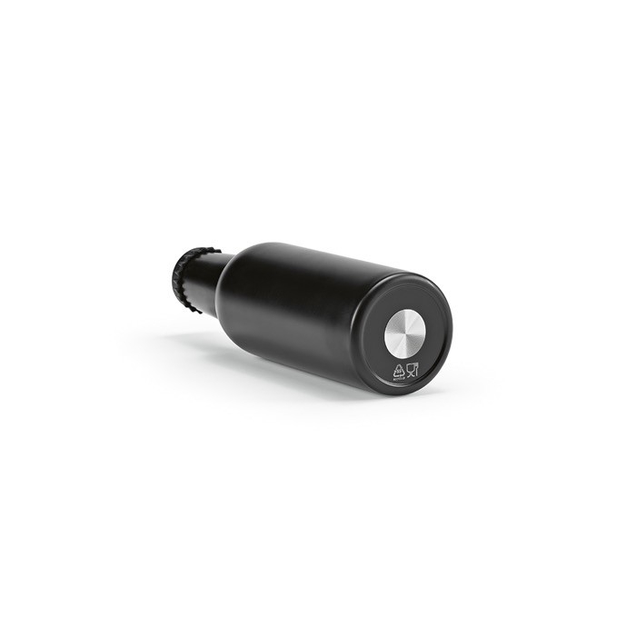 Botella estilo cerveza de acero inoxidable con tapón antigoteo 350ml color negro cuarta vista Botella estilo cerveza de acero inoxidable con tapón antigoteo 350ml color negro cuarta vista