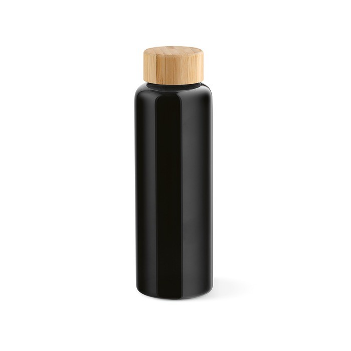 Botella de vidrio con tapón de bambú a prueba de fugas 490ml color negro Botella de vidrio con tapón de bambú a prueba de fugas 490ml color negro