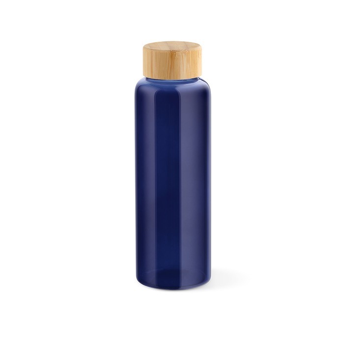 Botella de vidrio con tapón de bambú a prueba de fugas 490ml color azul Botella de vidrio con tapón de bambú a prueba de fugas 490ml color azul