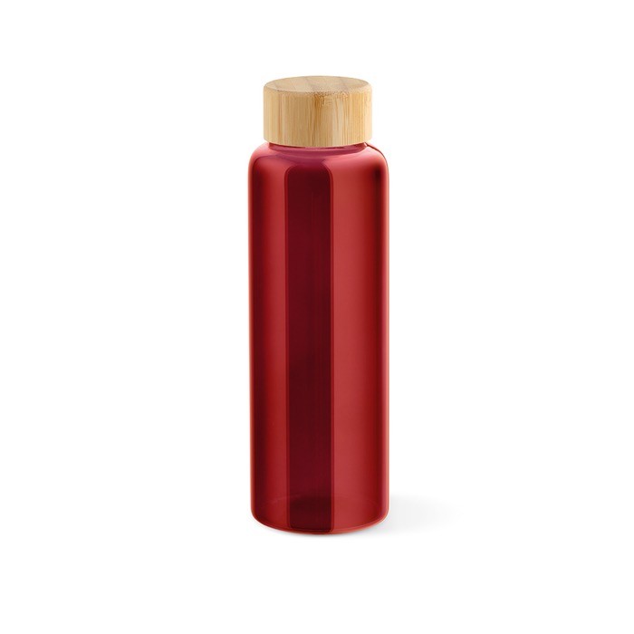 Botella de vidrio con tapón de bambú a prueba de fugas 490ml color rojo Botella de vidrio con tapón de bambú a prueba de fugas 490ml color rojo