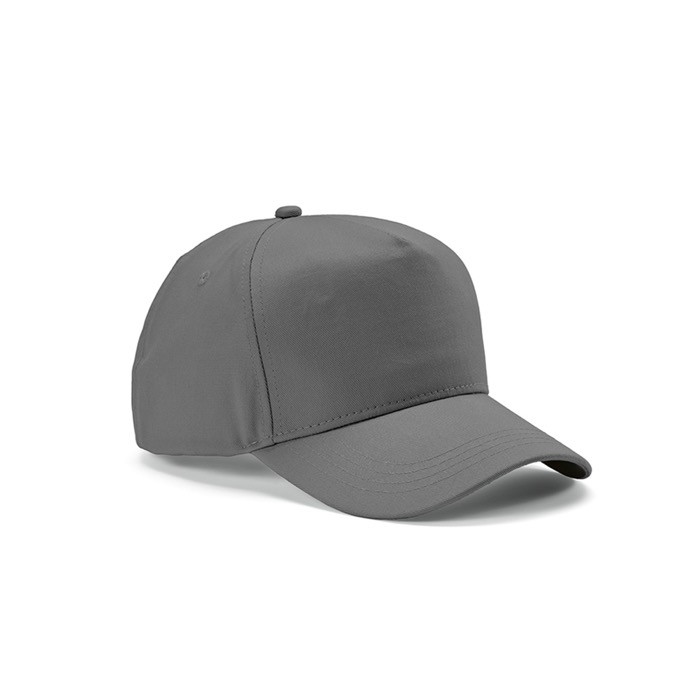 Gorra de algodón reciclado con hebilla trasera y 5 paneles 280 g/m2 color gris