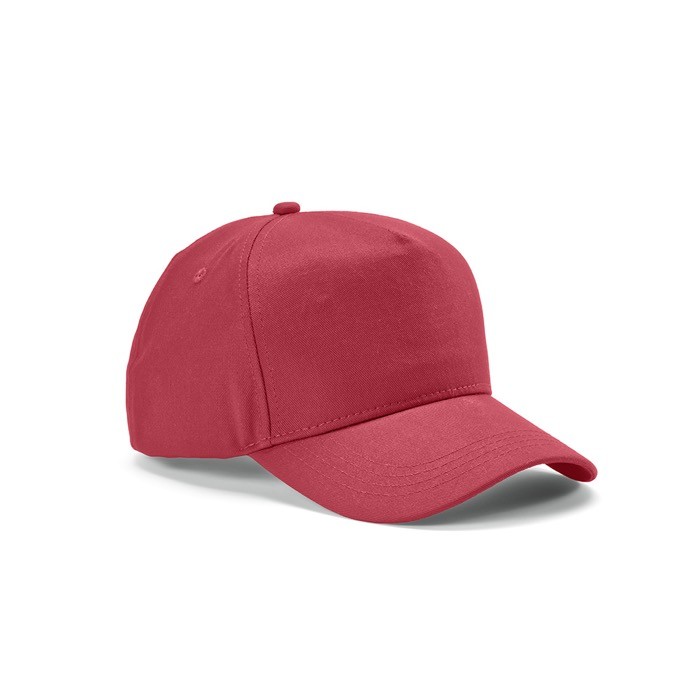 Gorra de algodón reciclado con hebilla trasera y 5 paneles 280 g/m2 color fucsia