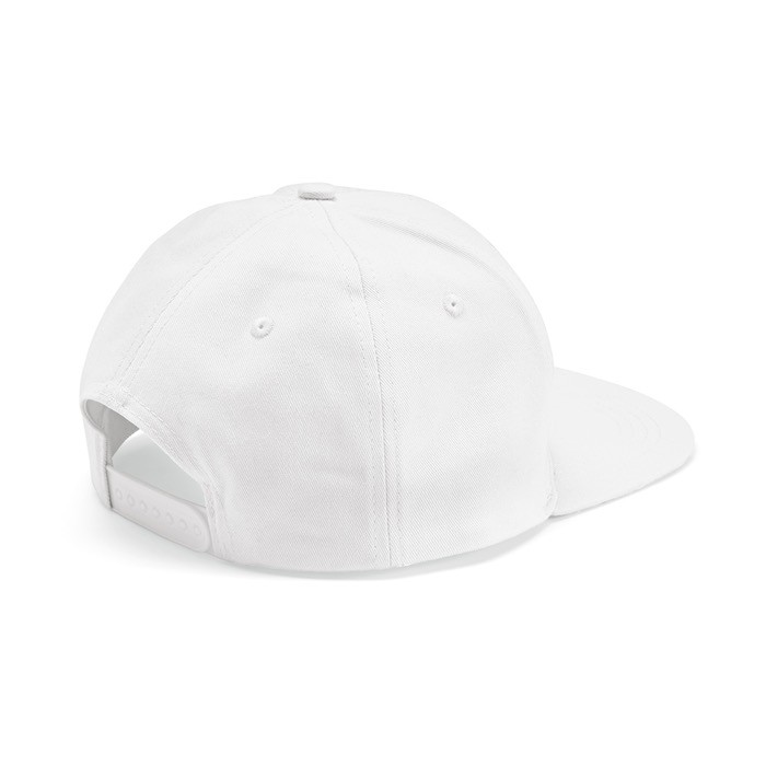 Gorra con visera plana de algodón reciclado con broche trasero 180 g/m2 color blanco segunda vista