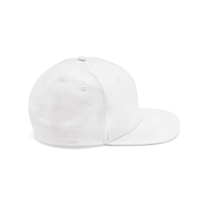 Gorra con visera plana de algodón reciclado con broche trasero 180 g/m2 color blanco vista lateral