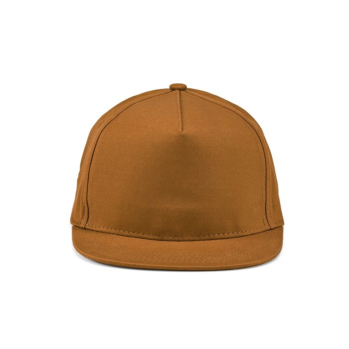 Gorra con visera plana de algodón reciclado con broche trasero 180 g/m2 color camel