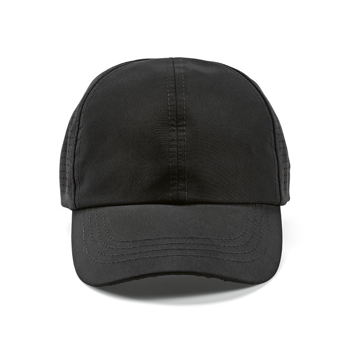 Gorra de RPET de 6 paneles con broche trasero ajustable 110 g/m2 color negro