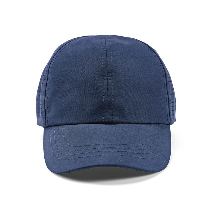 Gorra de RPET de 6 paneles con broche trasero ajustable 110 g/m2 color azul vista frontal