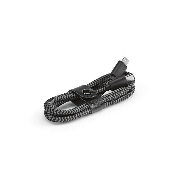 Cable de carga de RPET de 1 metro con puerto USB-C y Lightning color negro Cable de carga de RPET de 1 metro con puerto USB-C y Lightning color negro
