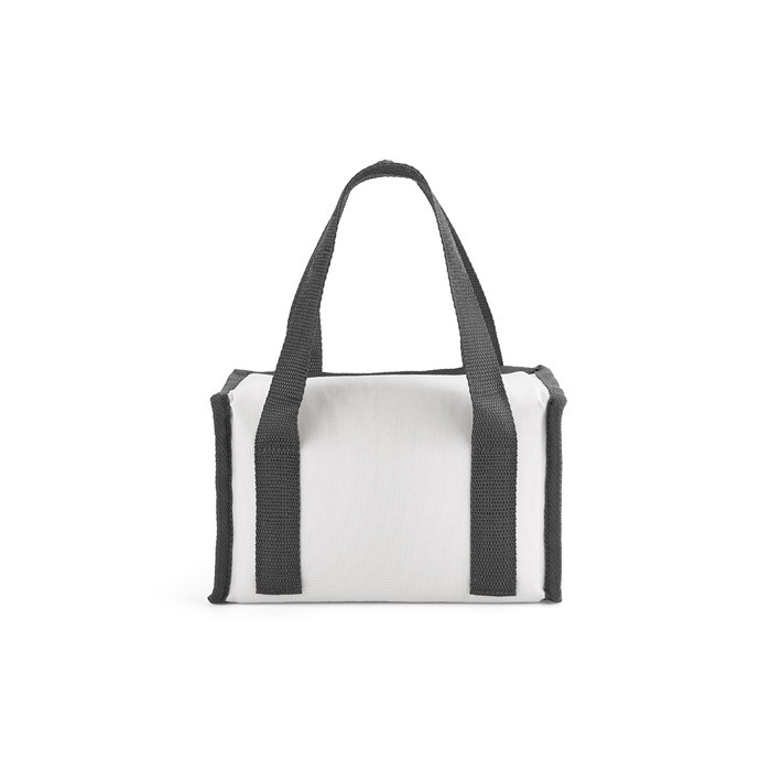 Bolsa isotérmica de RPET 600D con 2 asas y con capacidad de 5 L color blanco vista trasera
