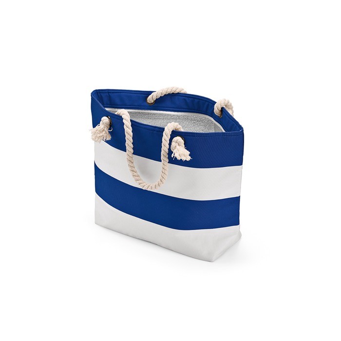 Bolsa isotérmica de RPET con asas de algodón reciclado 15L color azul real segunda vista Bolsa isotérmica de RPET con asas de algodón reciclado 15L color azul real segunda vista