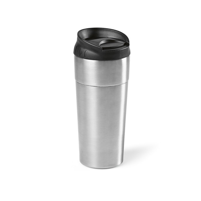 Vaso térmico de acero inoxidable reciclado con tapa deslizante 410ml color plateado Vaso térmico de acero inoxidable reciclado con tapa deslizante 410ml color plateado