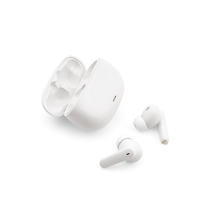 Auriculares de materiales reciclados en funda con batería recargable color blanco segunda vista Auriculares de materiales reciclados en funda con batería recargable color blanco segunda vista